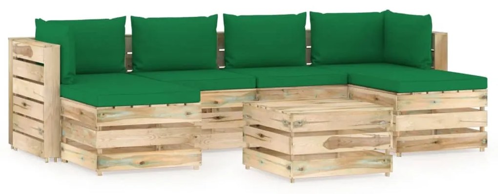 vidaXL 7-dielna sedacia súprava+podložky, zelená, impregnované drevo