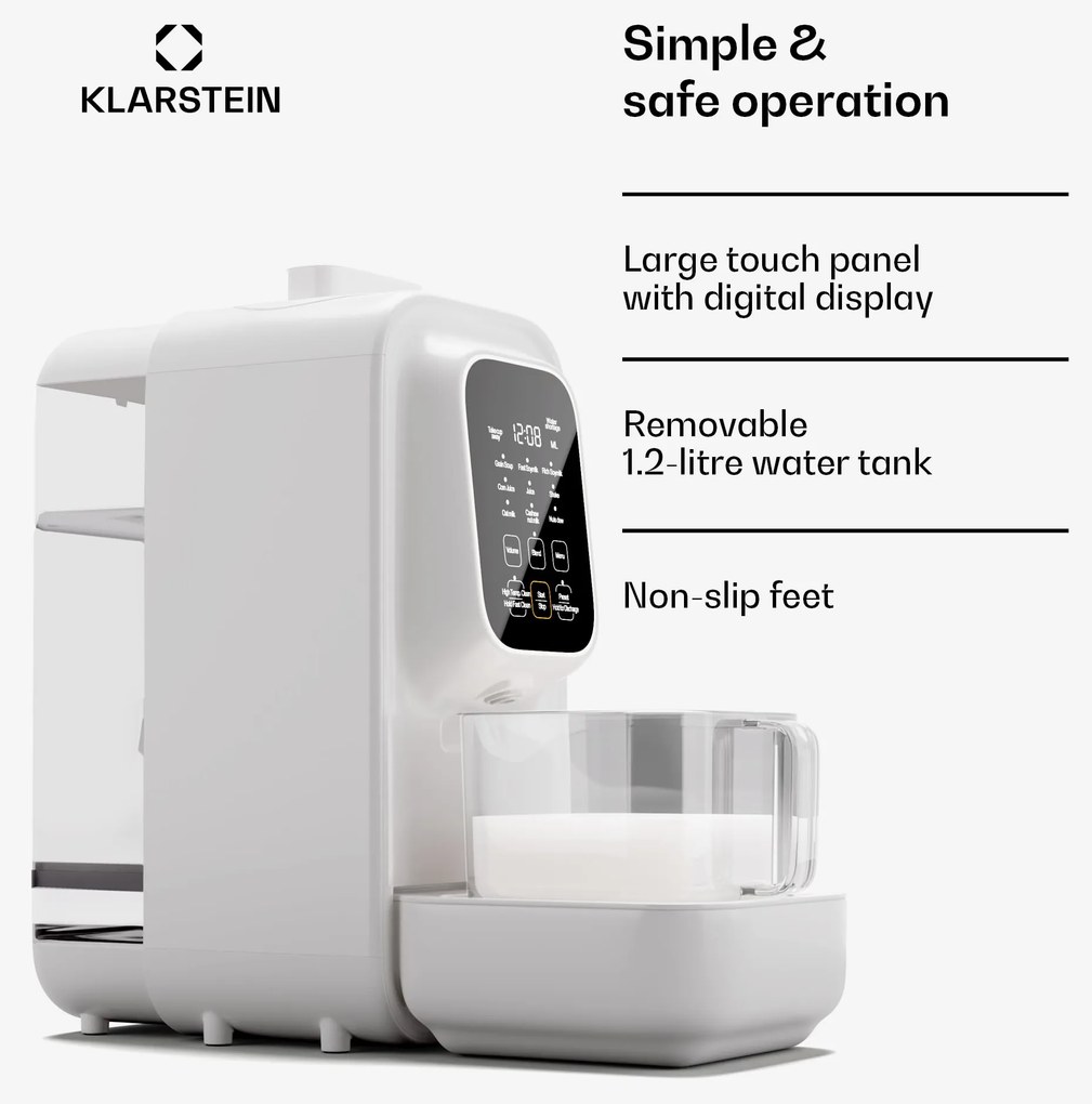 Klarstein Loire 4 v 1, výrobník vegánskych nápojov, 800/1200 W, 1200 ml, dotykové ovládanie, odnímateľný zásobník na vodu