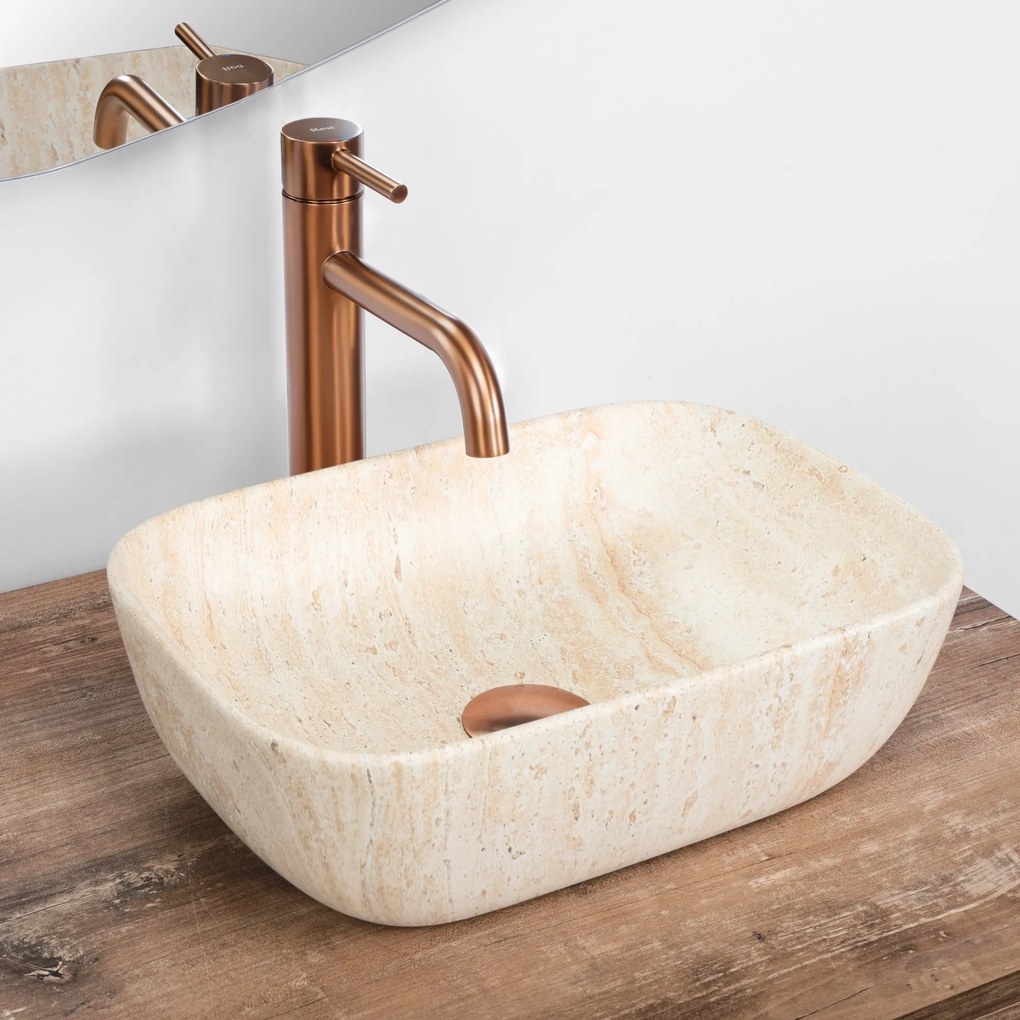 Umývadlo na dosku Rea Belinda Mini 36 cm travertín