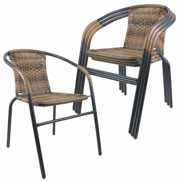 Sada záhradných bistro stoličiek, stohovateľná, hnedá, 4 ks