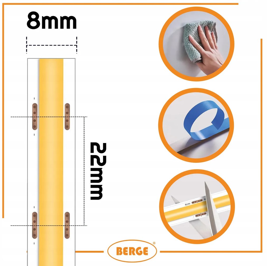 BERGE LED pásik COB Neon 24V - 480D - 9W/m - IP20 - 990lm - 5m - neutrálna farba