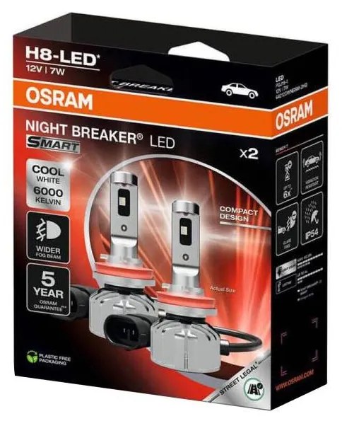 SADA 2x LED žiarovka do auta NIGHT BREAKER SMART H8 PGJ19-1/7W/12V 6000K - Osram