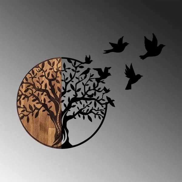 Nástenná dekorácia 71x92 cm strom drevo/kov