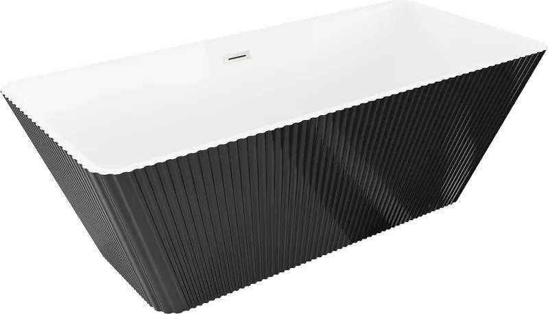 Mexen Tava, voľne stojaca ryhovaná vaňa 170 x 75 cm, biela-čierna, oceľový prepad, 52851707575-97