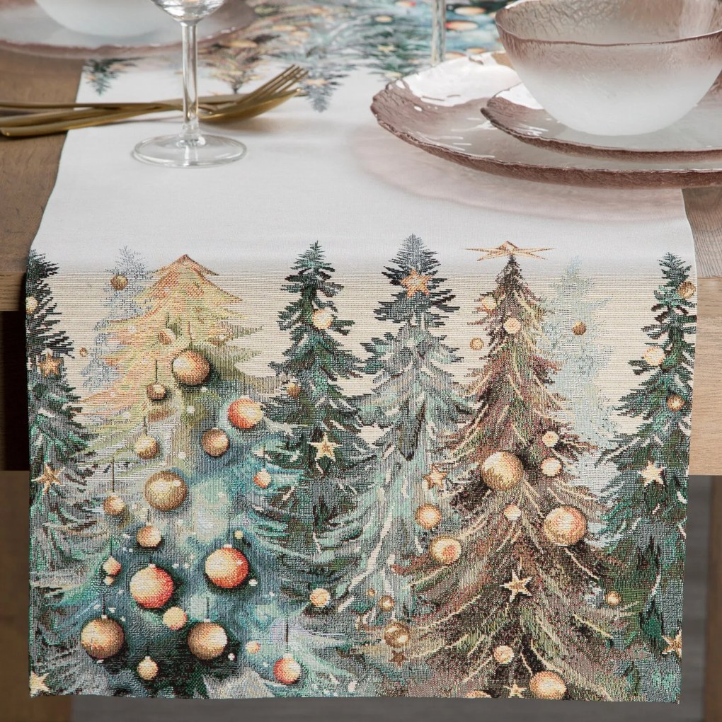EUROFIRANY VIANOČNÝ GOBELÍNOVÝ BEHÚŇ NA STÔL FOREST 40X100 CM VZOROVANÝ