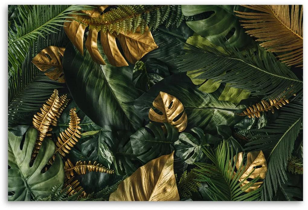 Obraz na plátně, Zlaté tropické listy - 100x70 cm