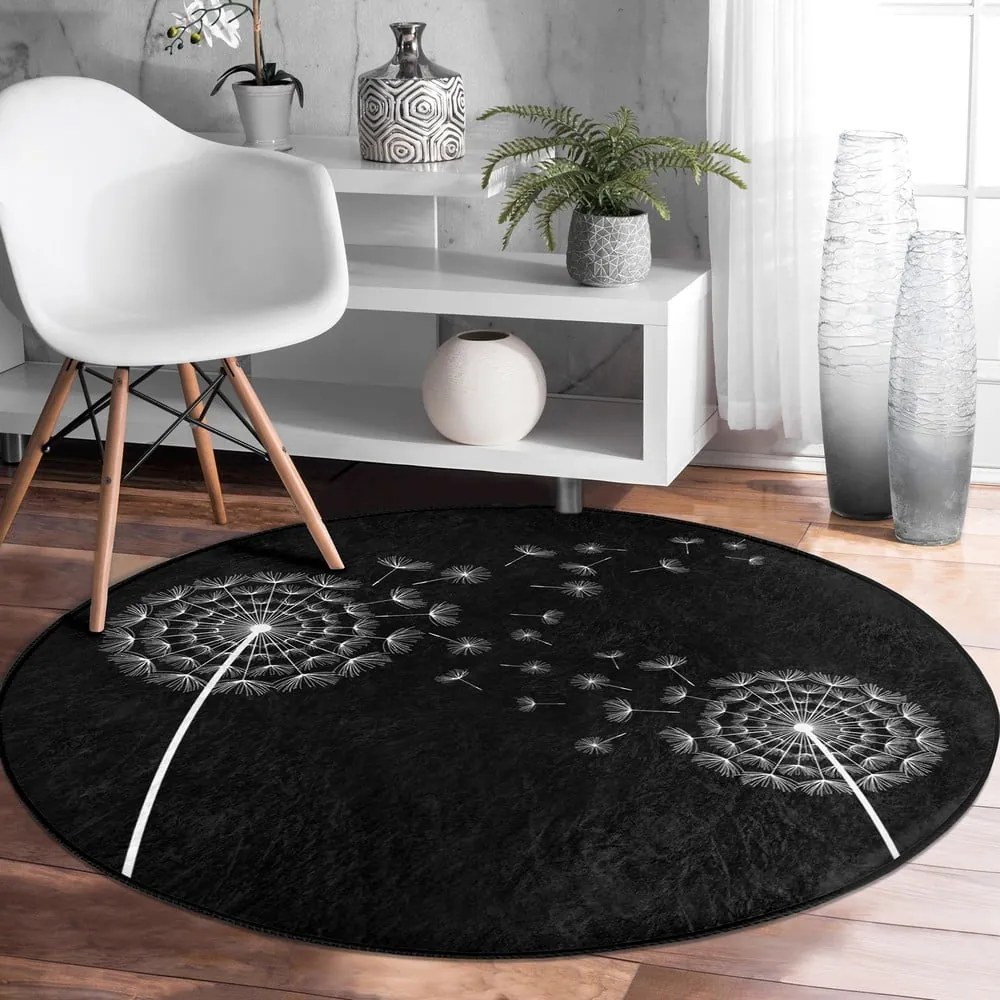 Čierny prateľný okrúhly koberec vhodný pre robotické vysávače ø 120 cm Comfort – Mila Home