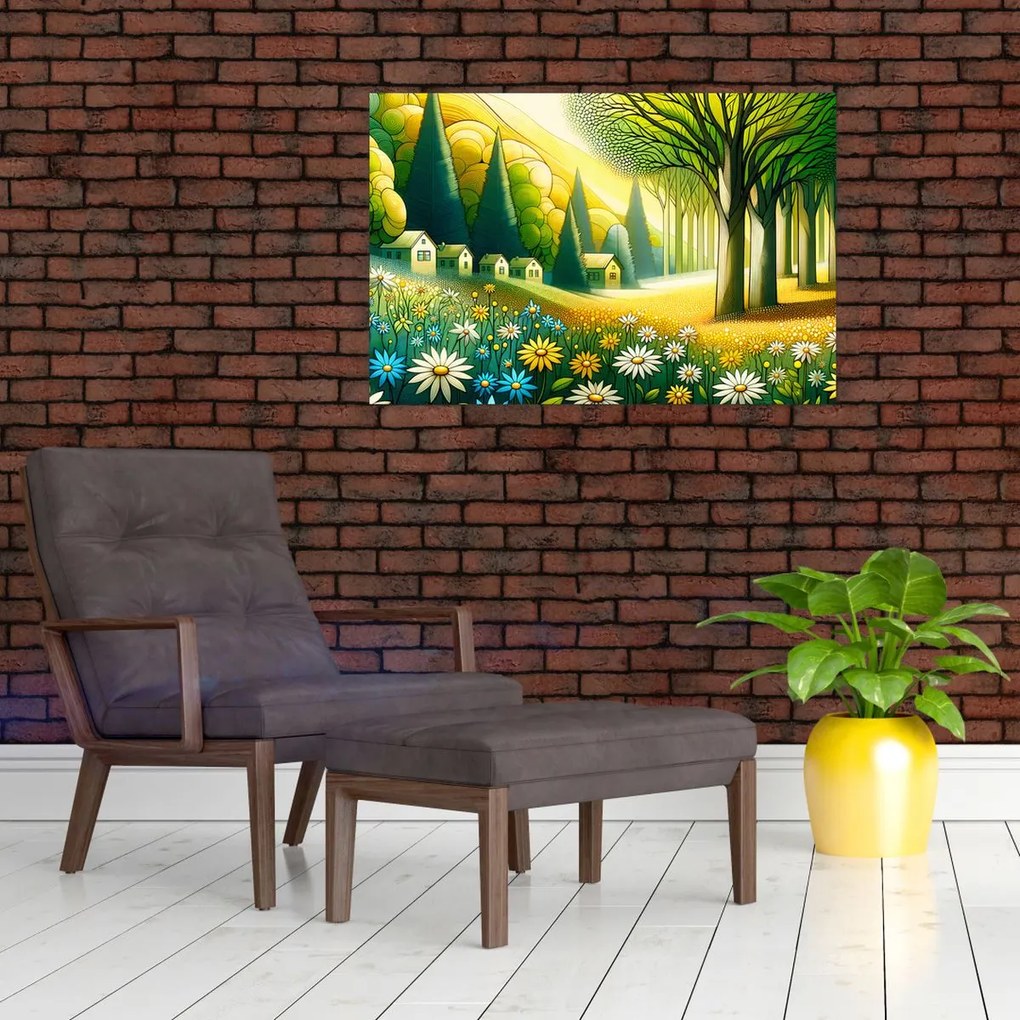 Obraz - Dedina v žlto-zelenej (90x60 cm)