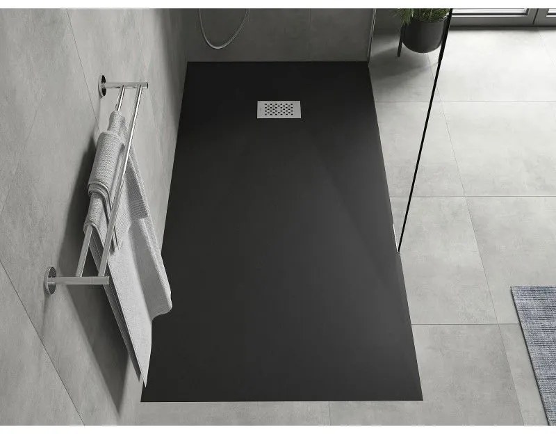 Mexen Hugo, obdĺžniková sprchová vanička SMC 180 x 90 cm, čierna, oceľová krytka, 42709018-X