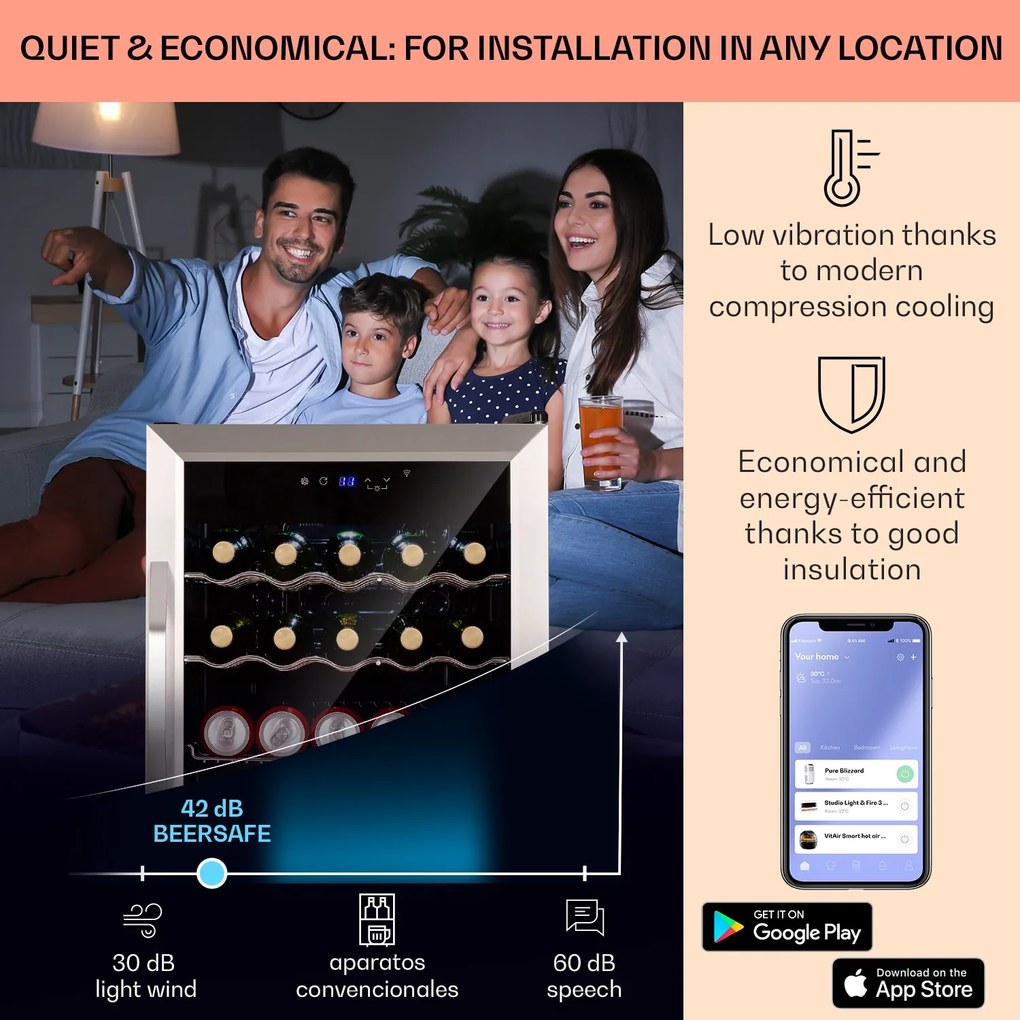 Klarstein Coachella 60, Smart, chladnička, 60 l, funkcia WiFi, podsvietenie.