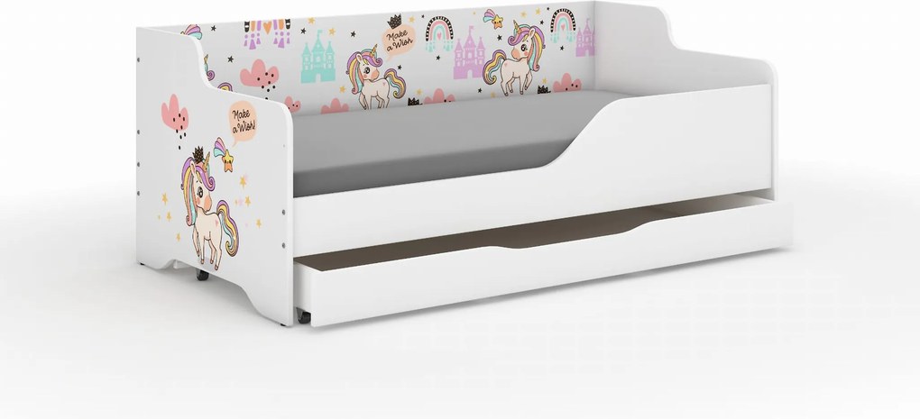 Wooden Toys Detská posteľ LILU 160x80 JEDNOROŽEC RAINBOW – sada