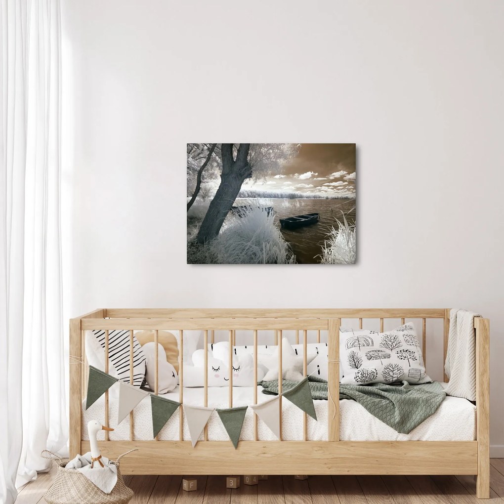 Obraz loďky na jazere (70x50 cm)