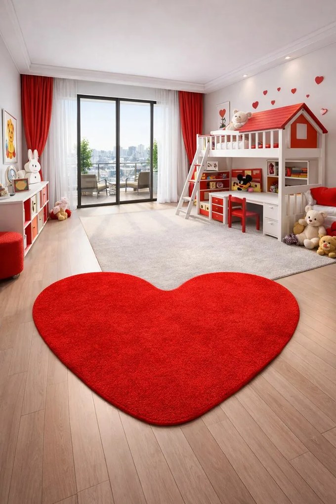 Vopi, Kusový koberec Eton červený srdce, 100x120 srdce, červená, detská izba