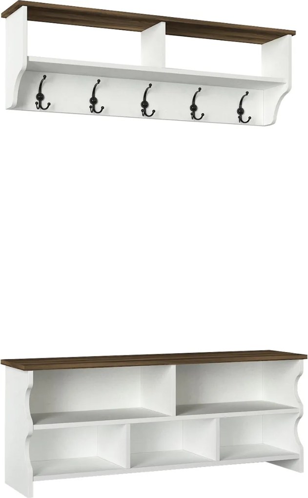 Vešiaková stena ESTER, biela / orech