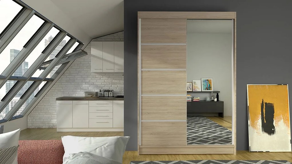Posuvná skriňa Parys III, Farby: kašmír, Osvetlenie: osvetlenie LED RGB - farebné