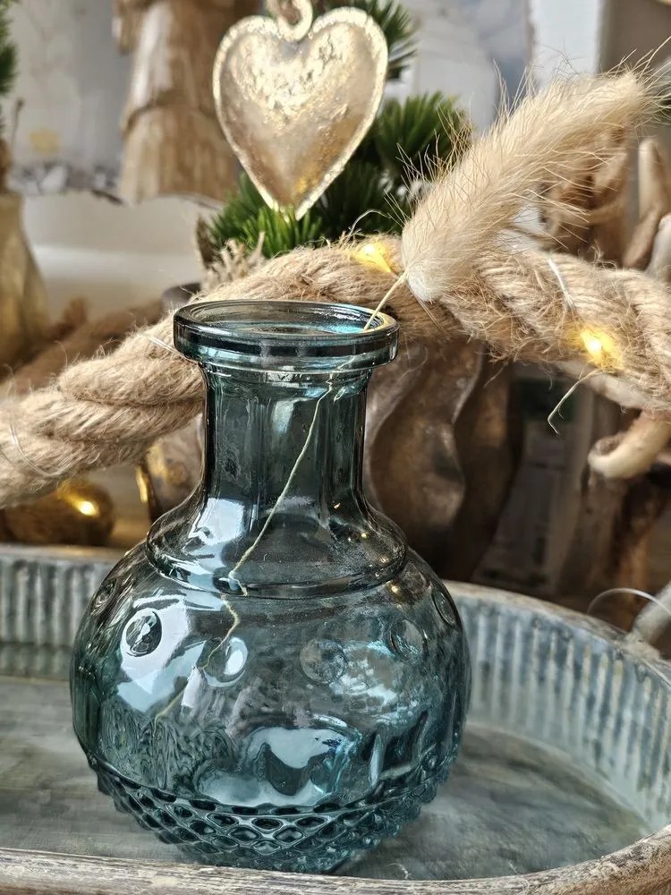 Modrá sklenená dekoračná vázička / svietnik Tillia - Ø 8*11 cm