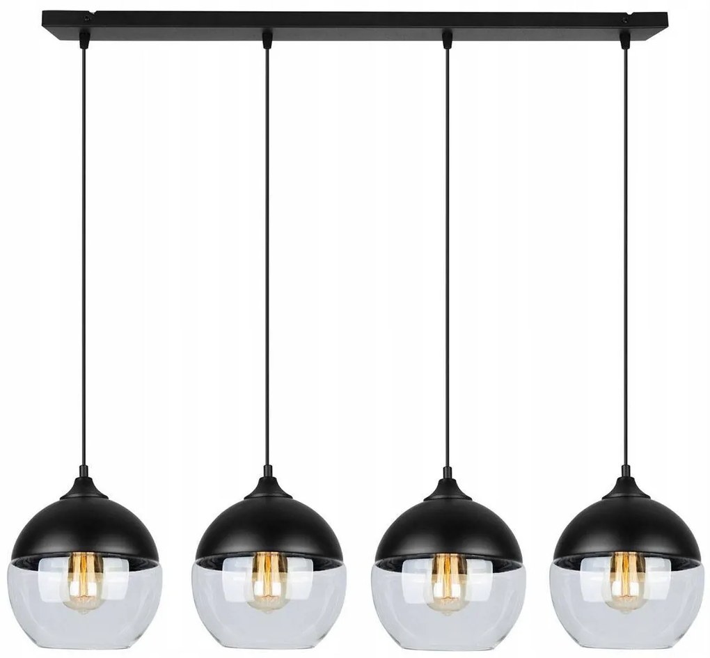 Závesné svietidlo Oslo, 4x čierne/transparentné sklenené tienidlo