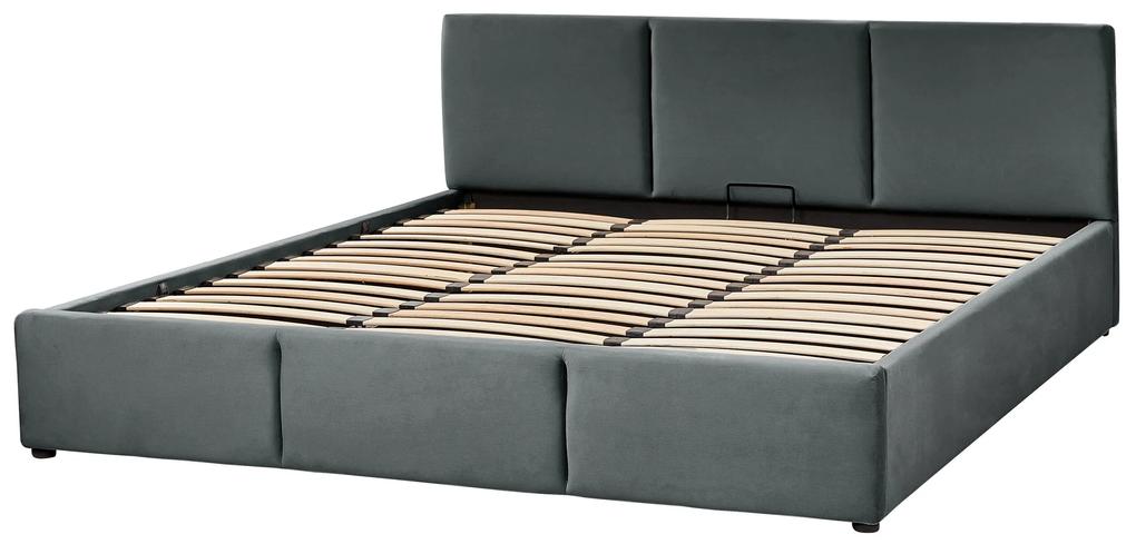 Zamatová posteľ s úložným priestorom 180 x 200 cm tmavosivá BOUSSE Beliani