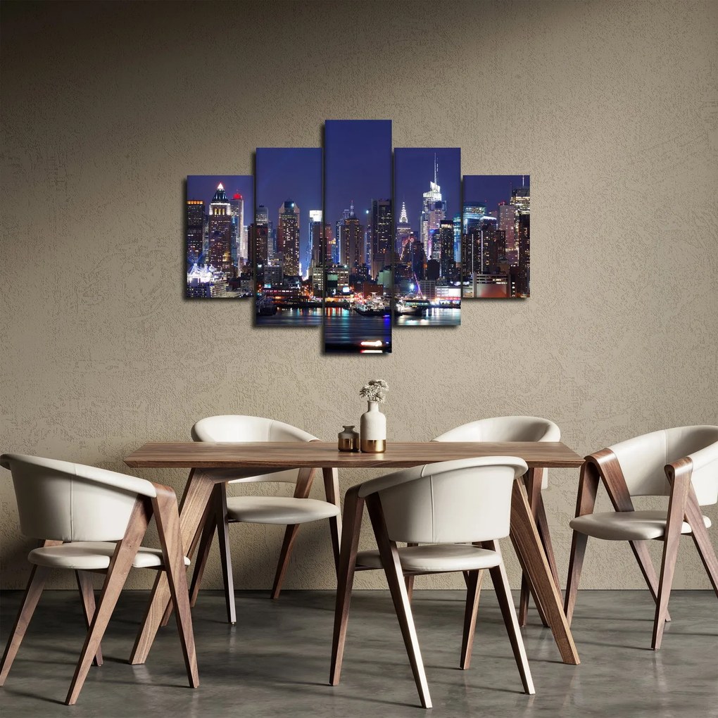 Obraz - Osvetlené New Yorské mrakodrapy (150x105 cm)