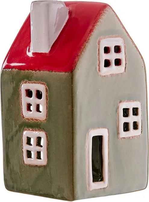 WINTER VILLAGE Svietnik na čajovú sviečku domček - zelená/červená