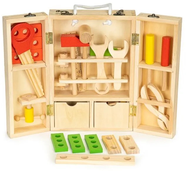 ECOTOYS Detské drevené náradie v skrinke Malý Opravár