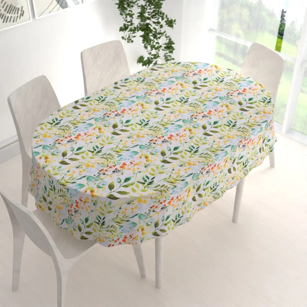 Biante Dekoračný oválny obrus PML-066 Zelené popínavé lístky na bielom 120x160 cm