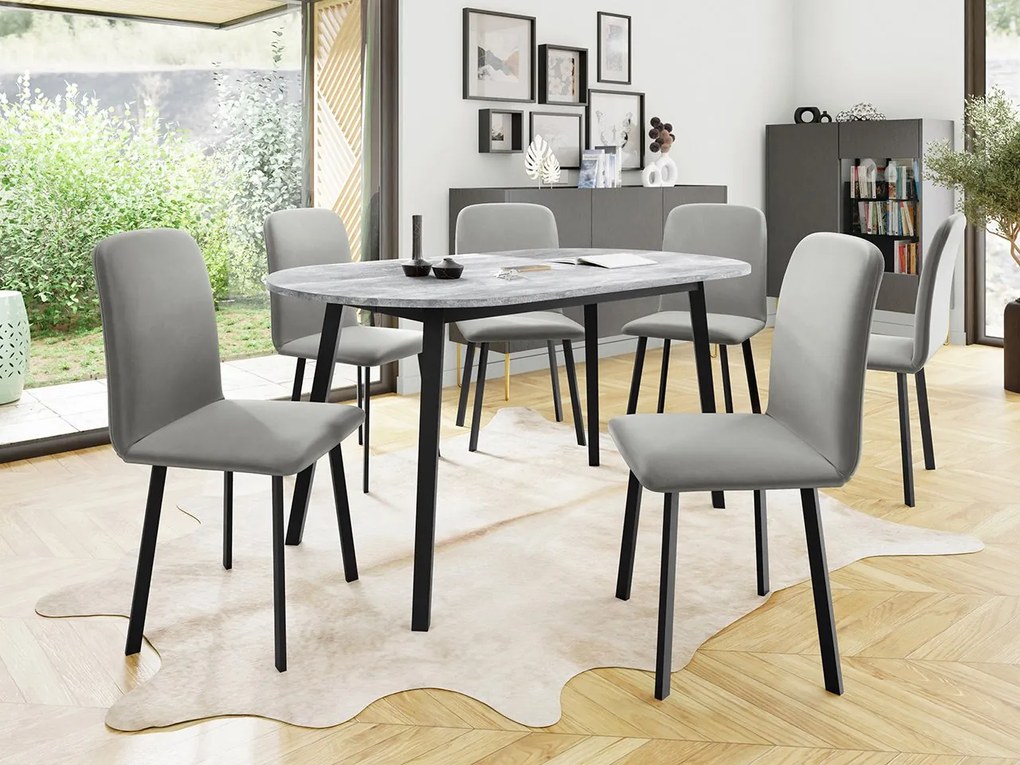 Jedálensky set Zerimo S 150x80 so 6 stoličkami Lekoz, Farby:: Amor Velvet 4318, Farby:: biela / čierna