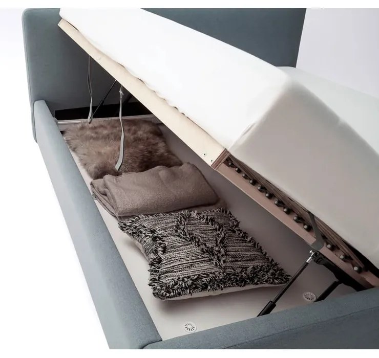 Sivomodrá čalúnená dvojlôžková posteľ s úložným priestorom s roštom 180x200 cm Mattis – Meise Möbel