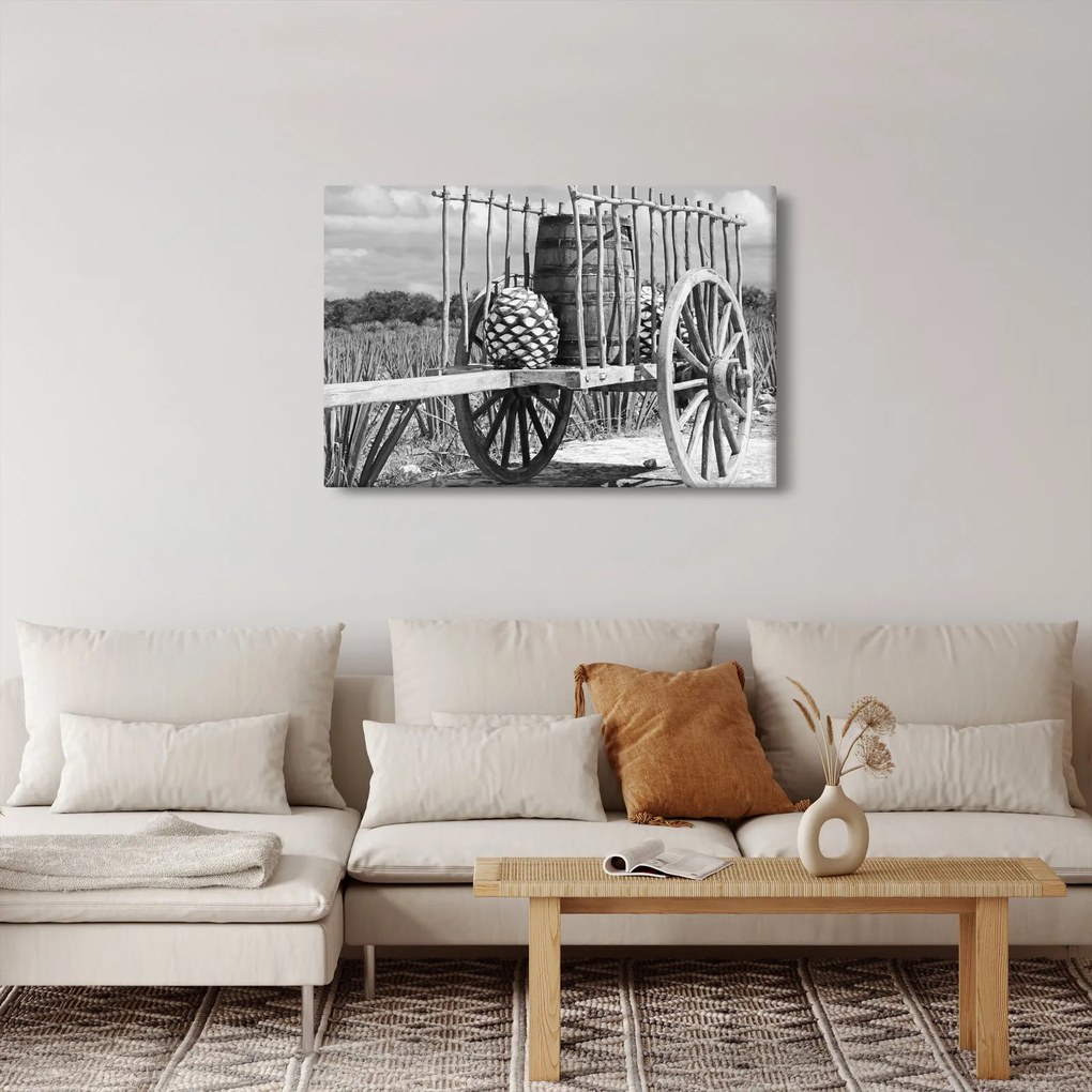 Obraz - Prívesný vozík, čiernobiela (90x60 cm)