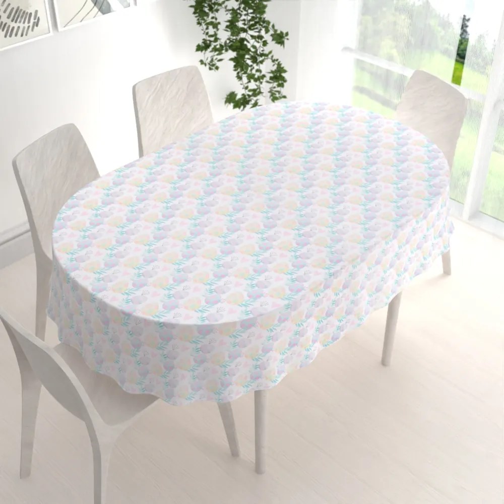 Biante Veľkonočný teflónový oválny obrus TF-073 Pastelové kraslice na bielom 100x140 cm