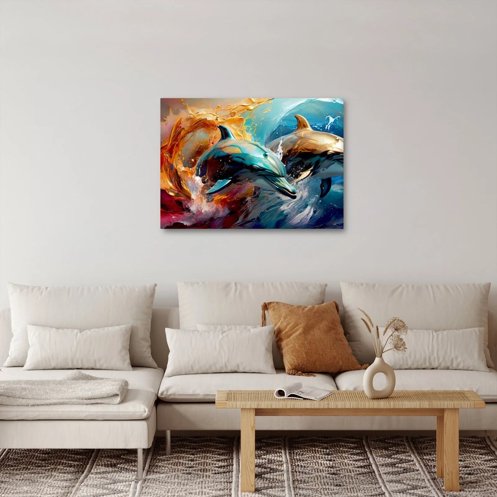 Obraz - Maľba delfínov (70x50 cm)