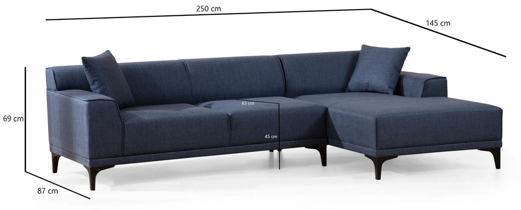 Rohová sedačka Petrafonzo (P) (modrá + čierna). Akcia -18%. Vlastná spoľahlivá doprava až k Vám domov. 1106949