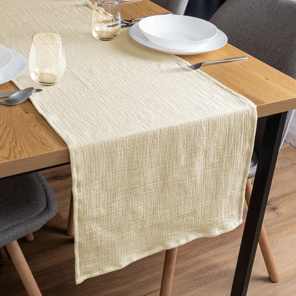 Biante Mušelínový behúň na stôl MSN-083 Krémový 45x140 cm