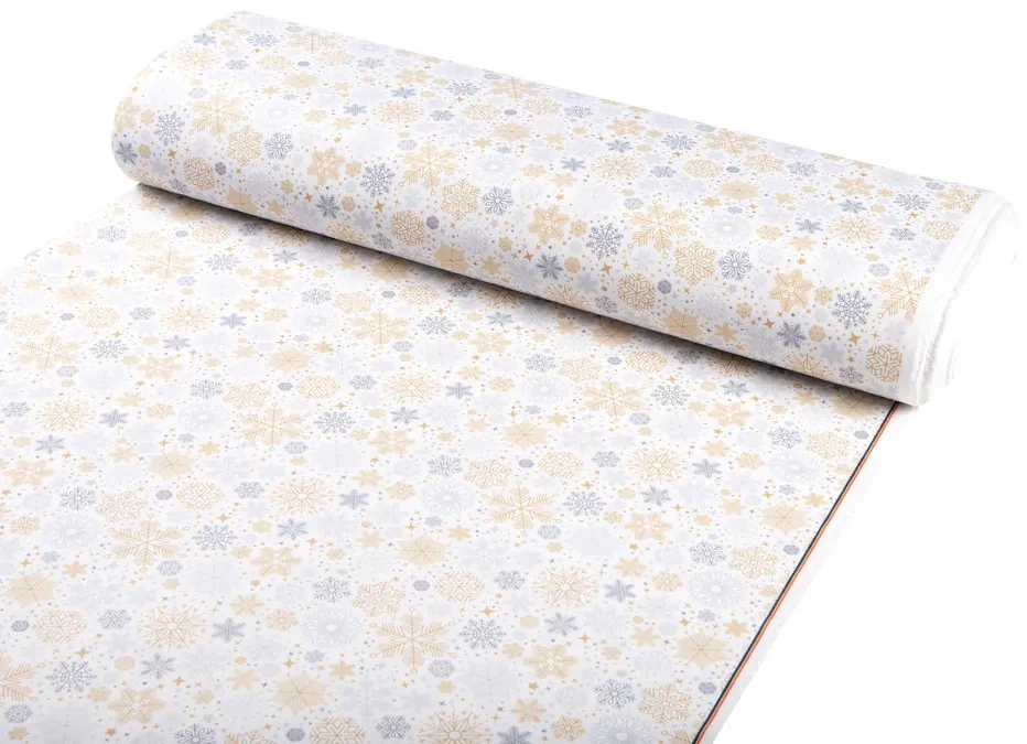 Biante Vianočný dekoračný obdĺžnikový obrus PML-040 Sivé a béžové vločky 80x120 cm