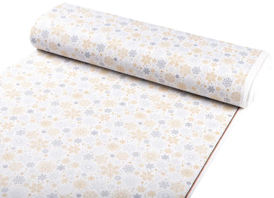 Biante Vianočný dekoračný oválny obrus PML-040 Sivé a béžové vločky 100x140 cm