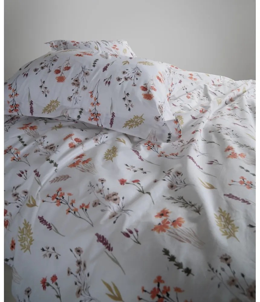Biele obliečky na dvojlôžko/predĺžené z bavlny Renforcé 240x220 cm Floral Dance Autumn – Mila Home Luxury