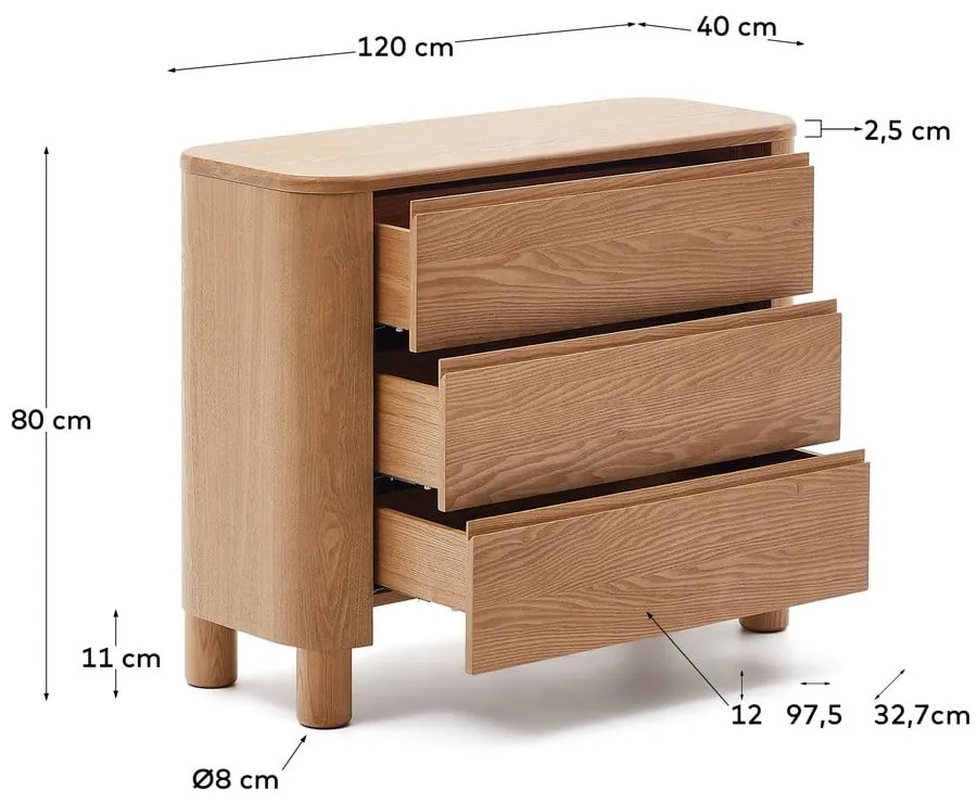 Komoda v dekore jaseňa v prírodnej farbe 120x80x40 cm Salaya – Kave Home