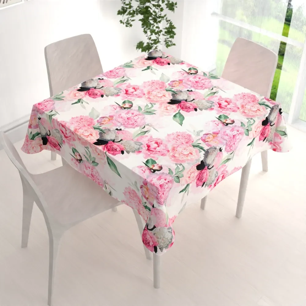 Biante Zamatový štvorcový obrus Tamara TMR-037 Ružové pivonky na bielom 110x110 cm