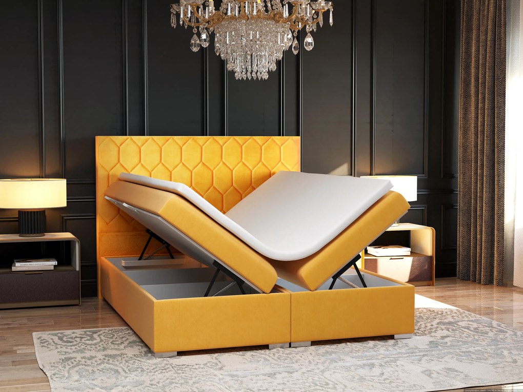 Manželská posteľ Boxspring 160 cm Piranno (žltá) (s úložným priestorom). Akcia -20%. Vlastná spoľahlivá doprava až k Vám domov. 1020342