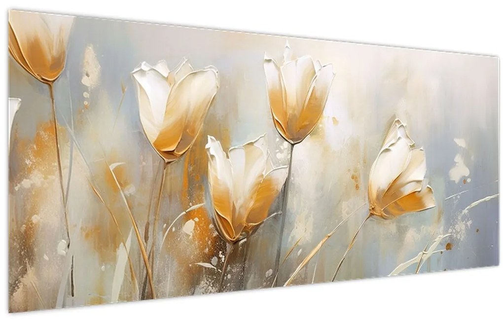 Obraz - Maľba tulipánov (120x50 cm)