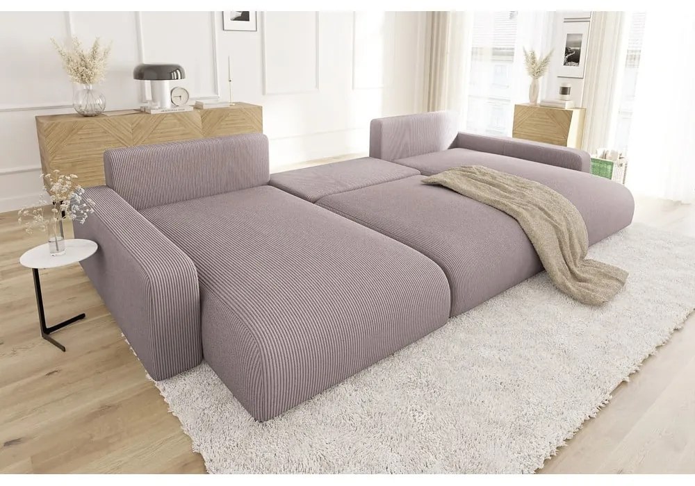 Svetloružová menčestrová rozkladacia/s úložným priestorom rohová pohovka Sara – Ropez