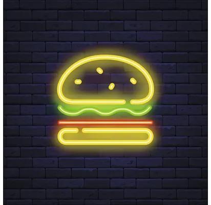 Sklenený obraz Neon Hamburger 20x20 cm
