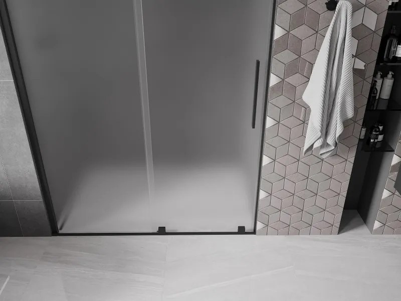 Mexen Velar, posuvné sprchové dvere do otvoru 150 cm, 8mm sklo námraza, čierna matná, 871-150-000-31-70