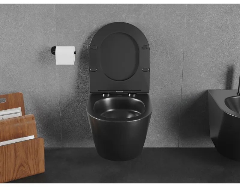 Mexen Lena, závesná WC misa 490x360x340 mm, Rimless Tornádo, čierna matná, 3322XX85T