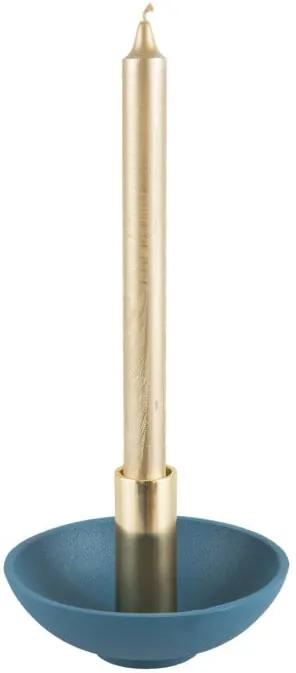 Modrý svietnik s detailom v zlatej farbe PT LIVING Nimble, výška 9,5 cm