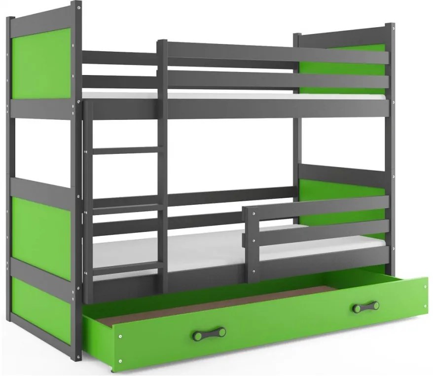 Interbeds Rico poschodová posteľ 190cm x 80cm borovicové drevo sivo-zelená