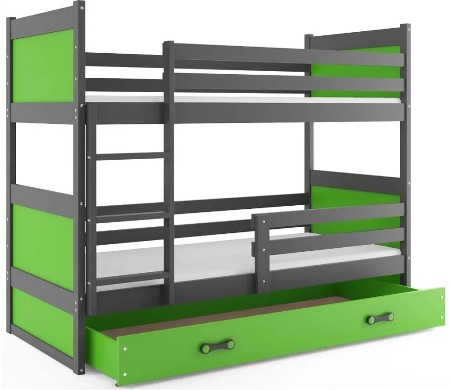 Interbeds Rico poschodová posteľ 190cm x 80cm borovicové drevo sivo-zelená