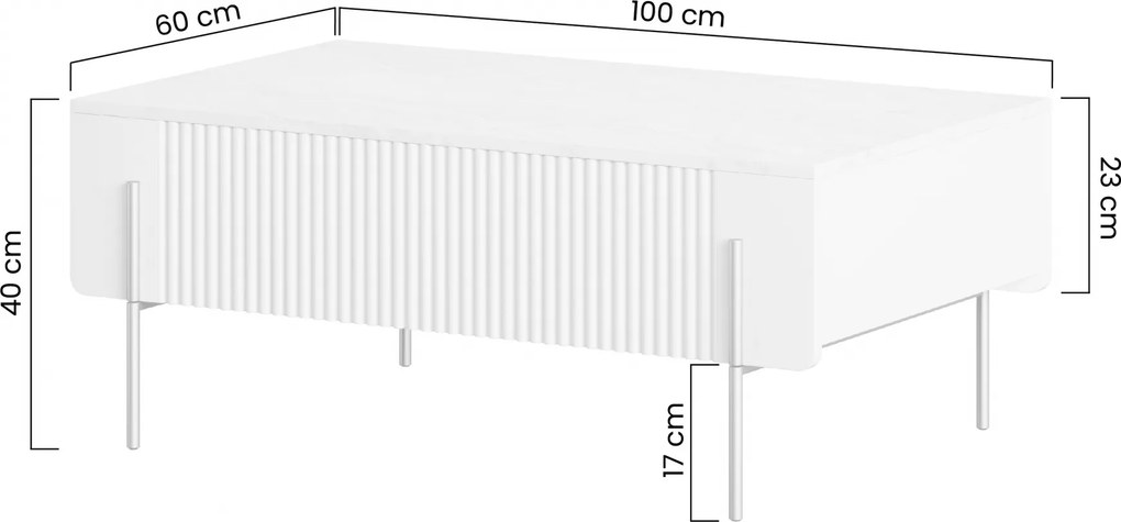 Kávový stolík Malmi 100 cm so zásuvkami - kasmír / krémová biela / zlaté nohy