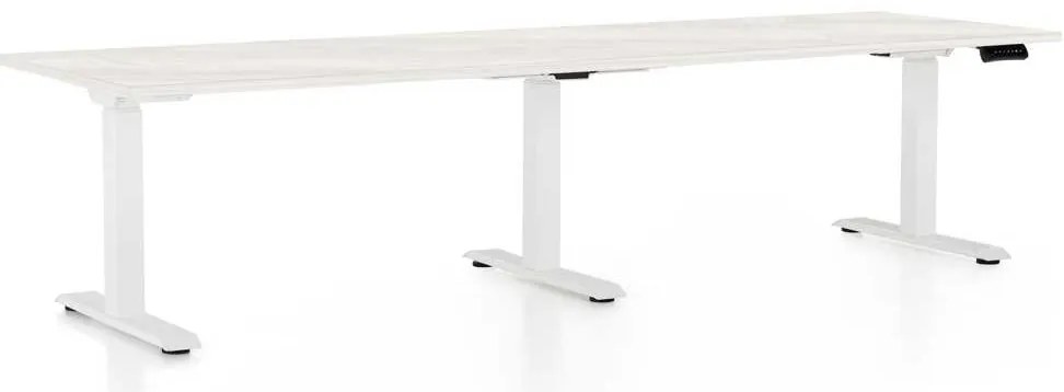 Výškovo nastaviteľný stôl OfficeTech Long, 260 x 80 cm, biela podnož, biely jaseň