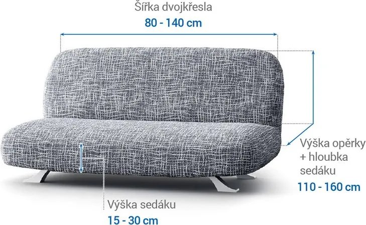Bielastické poťahy GRAFITI NOVÉ antracit dvojkreslo s drevenými rúčkami (š. 80 - 140 cm)